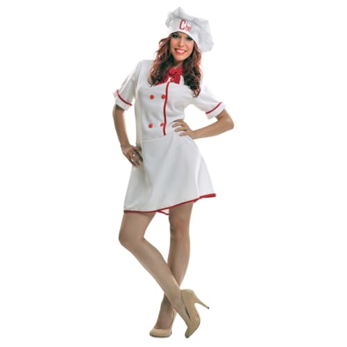 My Other Me - Koch-Kostüm für Damen, Größe XL, inklusive weißer Mütze mit roter Chef-Stickerei, Kleid mit roten Knöpfen und passendem Halstuch, perfekt zum Hingucker in der Küche. My Other Me - Koch-Kostüm für Damen, Größe XL, inklusive weißer Mütze mit roter Chef-Stickerei, Kleid mit roten Knöpfen und passendem Halstuch, perfekt zum Hingucker in der Küche. von My Other Me
