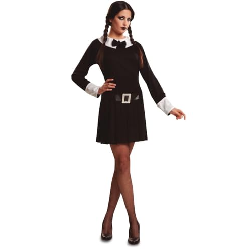 My Other Me Kostüm für Mädchen, Größe M-L. Inklusive schwarzem Kleid mit weißem V-Ausschnitt, breiten weißen Bündchen, schwarzem Gürtel mit silberner quadratischer Schnalle und kurzem Tischrock. von My Other Me