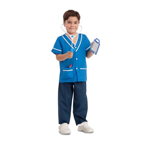 My Other Me Krankenschwester-Kostüm für Kinder, Unisex, Größe 5-7 Jahre, blaues Hemd mit weißen Listen, Hose, Stethoskop, Spritze, ID-Karte und Arztdatenblatt. von My Other Me