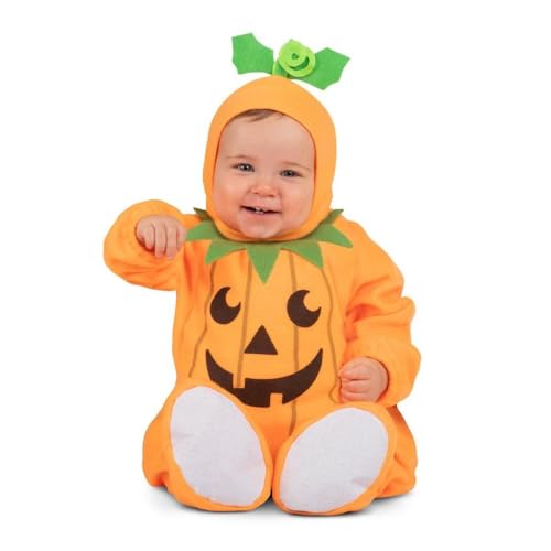 My Other Me Kürbis-Kostüm mit Mütze, Overall mit gefülltem Bauch und Söckchen in Orange und Grün, für Babys, Unisex, 12 – 24 Monate, ein süßer Halloween-Look von My Other Me