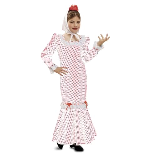 My Other Me Madrileña-Kostüm für Babys, Größe 1–2 Jahre, inklusive weißem Kleid mit rosa Punkten, Rüschen aus Spitze und dekorativen Schleifen, passender Tasche, Kopftuch und Schal. von My Other Me