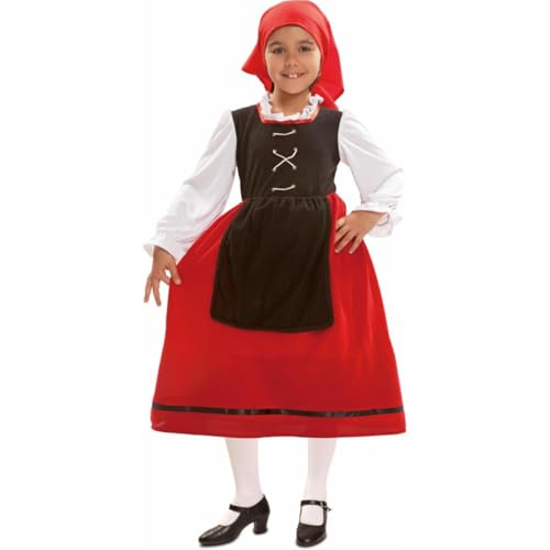 My Other Me Mädchen-Kostüm Dorfbewohner, rot und schwarz, mit Kopftuch, Mieder mit Ärmeln und Rock mit Schürze für 12-24 Monate, perfekt für eine Märchenparty von My Other Me