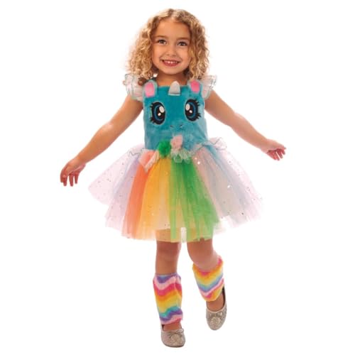 My Other Me Mädchenkostüm mit rosa Einhornkleid und bunten Stulpen, Größe 3-4 Jahre. Erhöht Magie und Farbe bei jedem Schritt des Karnevals von My Other Me