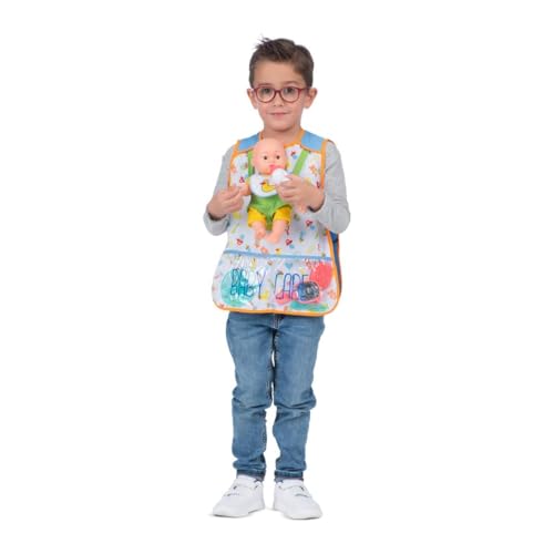 My Other Me - Mama/Papa-Kostüm mit Weste, Babypuppe und Zubehör (Teller, Gabel, Kakerlake, Flasche, Spiegel und Kamm) in Blau und Grün, für Kinder, Unisex, Größe 3-5 Jahre. von My Other Me