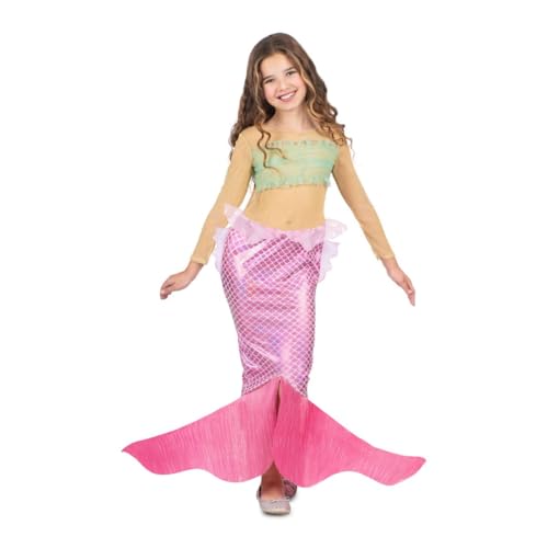 My Other Me Meerjungfrauenkostüm für Mädchen, Größe 3-4 Jahre. Inklusive langärmeligem Kleid mit eng anliegendem hellgrünem Oberteil und leuchtend rosafarbenem Rock mit Schuppen und Flosse. Tauchen von My Other Me