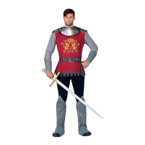 My Other Me Mittelalterliches Herren-Kostüm, Größe M. Inklusive silbernem Kragen, rotem T-Shirt mit grauen Ärmeln, schwarzem Gürtel und Schulterklappen mit Verzierungen, Stiefelstulpen und grauen My Other Me Mittelalterliches Herren-Kostüm, Größe M. Inklusive silbernem Kragen, rotem T-Shirt mit grauen Ärmeln, schwarzem Gürtel und Schulterklappen mit Verzierungen, Stiefelstulpen und grauen von My Other Me