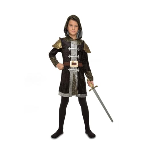 My Other Me Mittelalterliches Ritter-Kostüm für Kinder, Größe 5-6 Jahre. Inklusive schwarzem Kasack mit goldenen Schulterpolstern und Streifen in Grau und Silber, Kapuze, Manschetten und Details aus My Other Me Mittelalterliches Ritter-Kostüm für Kinder, Größe 5-6 Jahre. Inklusive schwarzem Kasack mit goldenen Schulterpolstern und Streifen in Grau und Silber, Kapuze, Manschetten und Details aus von My Other Me