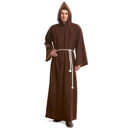 My Other Me Mönch-Kostüm für Herren, Größe M-L. Inklusive brauner Tunika mit breiten Ärmeln und Kapuze und weißem Gürtel mit Kordelzug, ideal für einen mystischen und feierlichen Look. von My Other Me