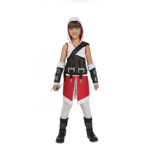 My Other Me Mörder-Kostüm für Mädchen, Größe 7-9 Jahre, inklusive Kleid mit weißer und roter Kapuze, weiße Hose, schwarzer Gürtel und Schulterriemen, Manschetten und Armreifen mit silberfarbenen von My Other Me