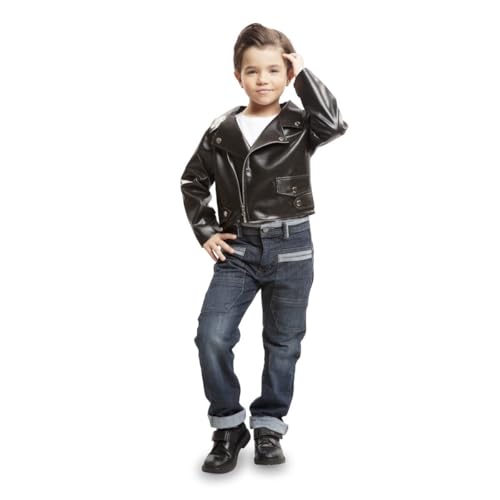 My Other Me Motorrad-Kostüm für Kinder, Unisex, Größe 7-9 Jahre. Inklusive schwarzer Jacke in Lederoptik mit Reißverschluss und silbernen Details und breiten Klappen. Widerspenstige Haltung, um die von My Other Me