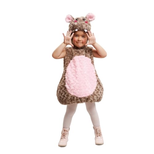 My Other Me Nilpferd-Kostüm für Kinder, Unisex, Größe 5-6 Jahre. Inklusive Mütze mit schwarzen Augen, Nase und zwei Zähnen und Kleid aus weichem braunem Plüsch mit Bauch und rosa Ohren. von My Other Me