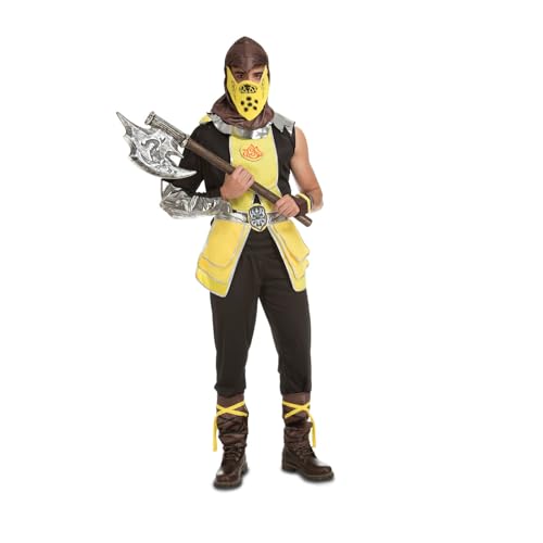 My Other Me Ninja-Kostüm für Erwachsene, Gelb und Schwarz, mit T-Shirt mit Rüstung und Gürtel, Hose, Henker mit Maske, Stiefelstulpen und Armstulpen, Größe S. Sei ein Samurai von My Other Me
