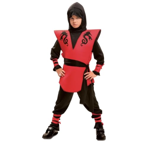 My Other Me Ninja-Kostüm für Kinder, schwarz und rot, mit Henkel, T-Shirt, Herz, Hose, Gürtel und Bändern, Größe 7-9 Jahre. Dominanz und Ehre des Ninja-Universums von My Other Me