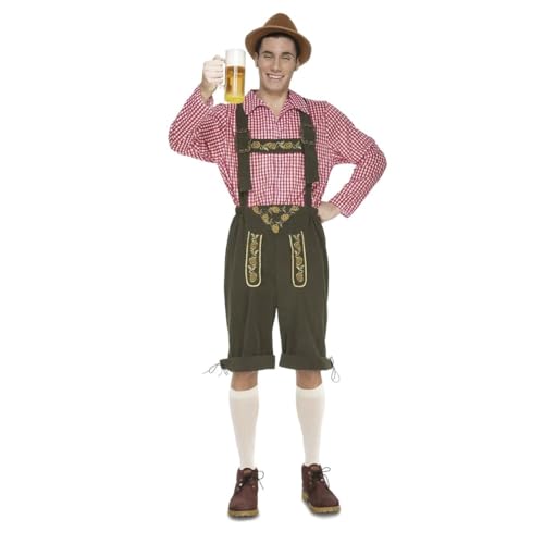 My Other Me - Oktoberfest-Kostüm für Herren, Größe S. Inklusive braunem Hut, Langarmhemd mit rot-weißen Karos und dunkelgrüner Shorts mit Trägern und gelben Stickereien. My Other Me - Oktoberfest-Kostüm für Herren, Größe S. Inklusive braunem Hut, Langarmhemd mit rot-weißen Karos und dunkelgrüner Shorts mit Trägern und gelben Stickereien. von My Other Me