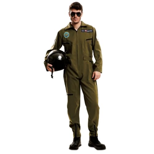 My Other Me Pilotenkostüm für Herren, Größe XL, mit olivgrünem Overall mit Reißverschluss vorne, 3 Reißverschlusstaschen, U.S. AIR FORCE und ARMY-Emblem und Erweiterungsreißverschlüssen an den My Other Me Pilotenkostüm für Herren, Größe XL, mit olivgrünem Overall mit Reißverschluss vorne, 3 Reißverschlusstaschen, U.S. AIR FORCE und ARMY-Emblem und Erweiterungsreißverschlüssen an den von My Other Me