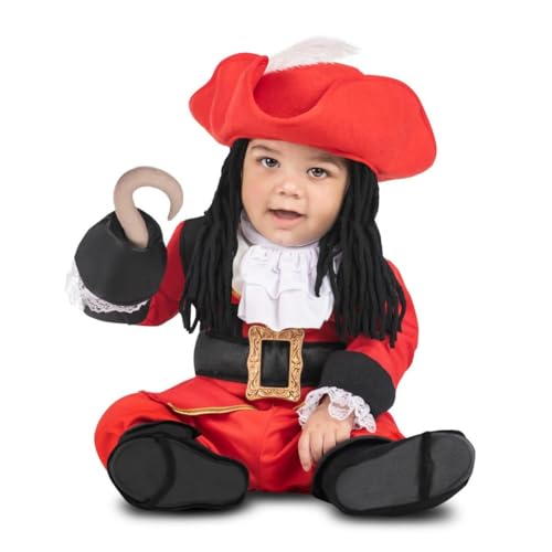 My Other Me Piratenhook Babykostüm für Jungen in Rot mit Hut mit Textilperücke, Jacke, Kragen, Textilhaken, Hose und Gamaschen, Größe 12-24 Monate. Abenteuer auf hoher See. von My Other Me