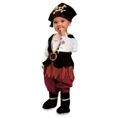 My Other Me Piratenkostüm Unisex mit Overall, Mütze und Söckchen in Schwarz und Rot, Größe 7-12 Monate. Ihr Baby wird der entzückendste Freibeuter in der Karibik von My Other Me