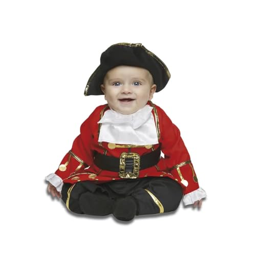My Other Me Piratenkostüm für Babys, Größe 7-12 Monate. Inklusive Hut, rotes Hemd mit Bündchen und weißem Kragen, schwarzer Hose und Gürtel. Mini-Segelboot auf Abenteuern. von My Other Me