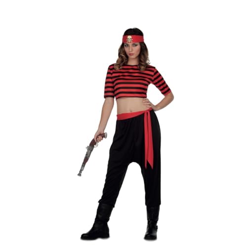 My Other Me Piratenkostüm für Damen, Größe M-L. Inklusive Kopftuch mit Totenkopf, kurzes Oberteil mit roten und schwarzen Streifen, Schärpe und lockerer schwarzer Hose. Überqueren Sie die Meere im My Other Me Piratenkostüm für Damen, Größe M-L. Inklusive Kopftuch mit Totenkopf, kurzes Oberteil mit roten und schwarzen Streifen, Schärpe und lockerer schwarzer Hose. Überqueren Sie die Meere im von My Other Me