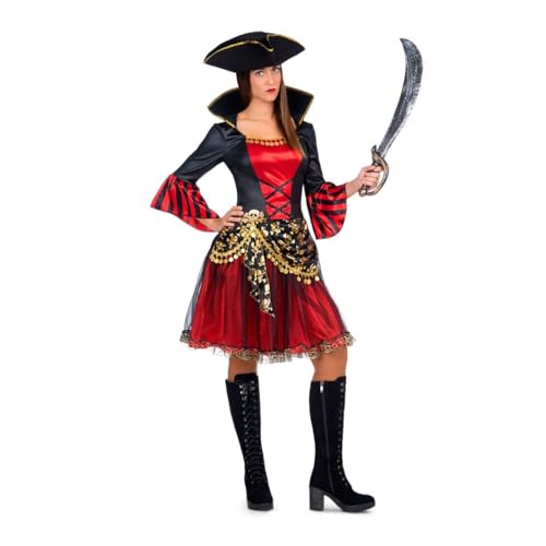My Other Me Piratenkostüm für Damen, Größe M-L. Inklusive rotem und schwarzem Kleid mit Stehkragen und ausgestellten Ärmeln, Rock mit transparentem Tüllumhang und Hut mit Paspelierung. My Other Me Piratenkostüm für Damen, Größe M-L. Inklusive rotem und schwarzem Kleid mit Stehkragen und ausgestellten Ärmeln, Rock mit transparentem Tüllumhang und Hut mit Paspelierung. von My Other Me
