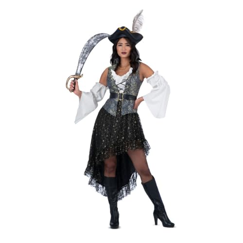 My Other Me Piratenkostüm für Damen, Größe S. Inklusive Kleid mit weißem Korsett-Design, Weste mit Druck, unregelmäßiger Rock mit Spitze und Rüschen, schwarzem Hut, weißen Ärmeln und Gürtel. My Other Me Piratenkostüm für Damen, Größe S. Inklusive Kleid mit weißem Korsett-Design, Weste mit Druck, unregelmäßiger Rock mit Spitze und Rüschen, schwarzem Hut, weißen Ärmeln und Gürtel. von My Other Me