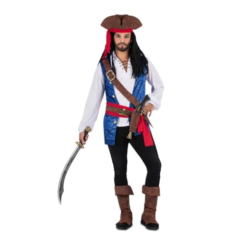 My Other Me Piratenkostüm für Herren, Größe L. Inklusive braunem Hut, blauer Weste mit Aufdruck und Knöpfen, weißem Hemd, Gürtel mit Totenkopfschnalle, Holster, roter Gürtel und Stiefelüberzug. My Other Me Piratenkostüm für Herren, Größe L. Inklusive braunem Hut, blauer Weste mit Aufdruck und Knöpfen, weißem Hemd, Gürtel mit Totenkopfschnalle, Holster, roter Gürtel und Stiefelüberzug. von My Other Me