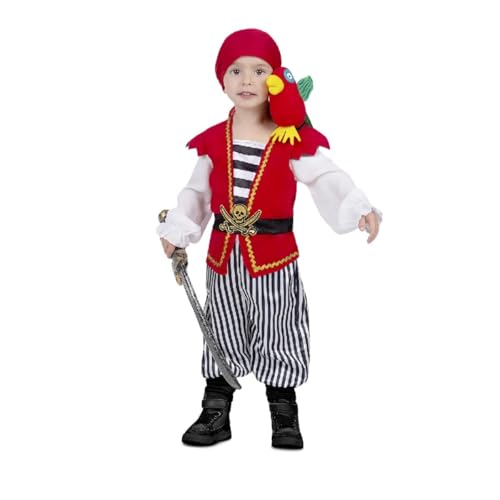 My Other Me Piratenkostüm für Kinder, Größe 3-4 Jahre. Inklusive weißem Overall mit schwarzen Streifen, rote Weste mit goldenem Besatz und Gürtel mit Totenköpfen und Schwertern, rotes Bandana und My Other Me Piratenkostüm für Kinder, Größe 3-4 Jahre. Inklusive weißem Overall mit schwarzen Streifen, rote Weste mit goldenem Besatz und Gürtel mit Totenköpfen und Schwertern, rotes Bandana und von My Other Me