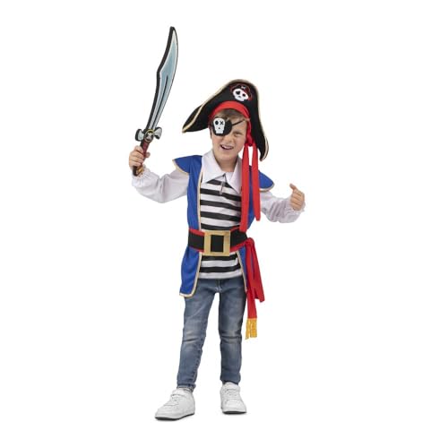 My Other Me Piratenkostüm für Kinder, Unisex, Größe 3–5 Jahre, inklusive blauer Weste mit goldenen Kanten, weißem Hemd mit schwarzen Streifen, Gürtel und Halstuch, Hut, Totenkopf-Patch und silbernem My Other Me Piratenkostüm für Kinder, Unisex, Größe 3–5 Jahre, inklusive blauer Weste mit goldenen Kanten, weißem Hemd mit schwarzen Streifen, Gürtel und Halstuch, Hut, Totenkopf-Patch und silbernem von My Other Me