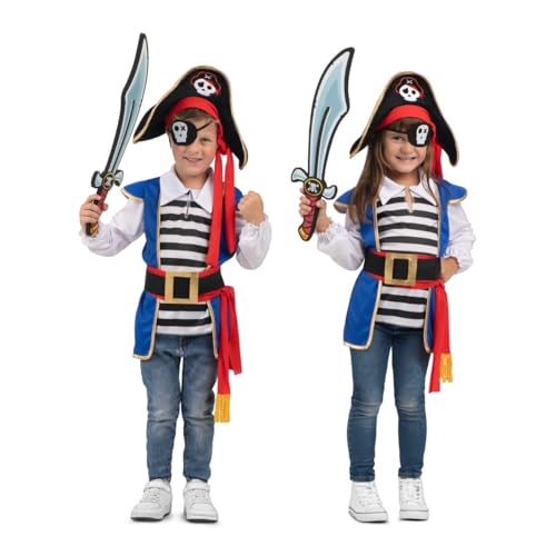 My Other Me Piratenkostüm für Kinder, Unisex, Größe 5–7 Jahre, inklusive blauer Weste mit goldenen Kanten, weißem Hemd mit schwarzen Streifen, Gürtel und Halstuch, Hut, Totenkopf-Patch und silbernem My Other Me Piratenkostüm für Kinder, Unisex, Größe 5–7 Jahre, inklusive blauer Weste mit goldenen Kanten, weißem Hemd mit schwarzen Streifen, Gürtel und Halstuch, Hut, Totenkopf-Patch und silbernem von My Other Me