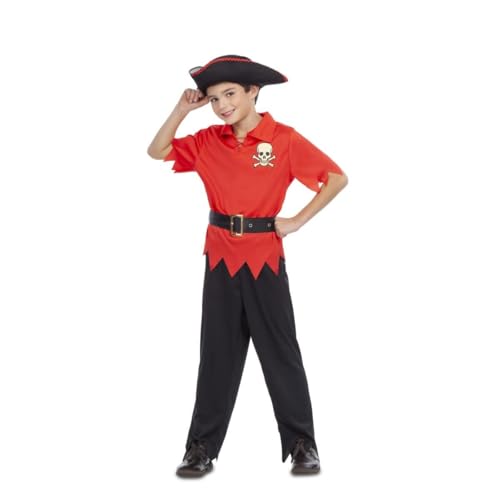 My Other Me Piratenkostüm für Kinder, Unisex, mit Hut, Hemd mit Totenkopf, Gürtel und Hose, rot, Größe 10-12 Jahre von My Other Me