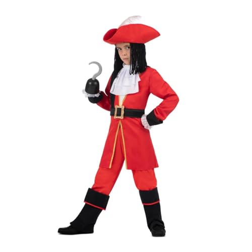 My Other Me Piratenkostüm für Kinder, mit Hut und Textilperücke, Jacke, Kragen, Haken, Hose, Gürtel und Gamaschen, Rot, Größe 3-4 Jahre, perfekt für Abenteuer am Meer von My Other Me