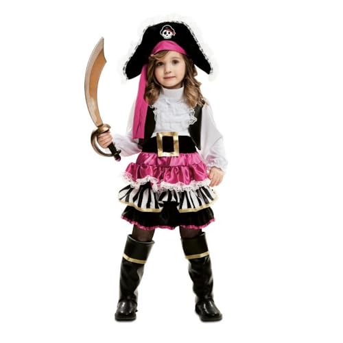 My Other Me Piratenkostüm für Mädchen mit Hut, Jet, Weste mit Hemd, Rock, Gürtel und Gamaschen in Rosa und Schwarz, Größe 12-24 Monate, perfekt für kleine Abenteurer von My Other Me