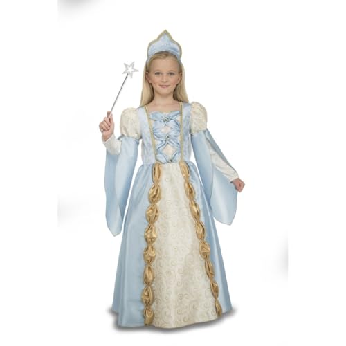 My Other Me Prinzessinnenkostüm für Mädchen, Größe 5-6 Jahre, inklusive blauem und beigem Kleid mit goldenen Details und Puffärmeln und passendem Kranz. von My Other Me