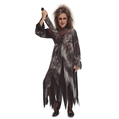 My Other Me - Psychopathisches Mädchenkostüm mit Kleid in schwarz und grau, Größe 7-9 Jahre. Machen Sie auf Ihrer nächsten Halloween-Party unvergessliche Angst von My Other Me