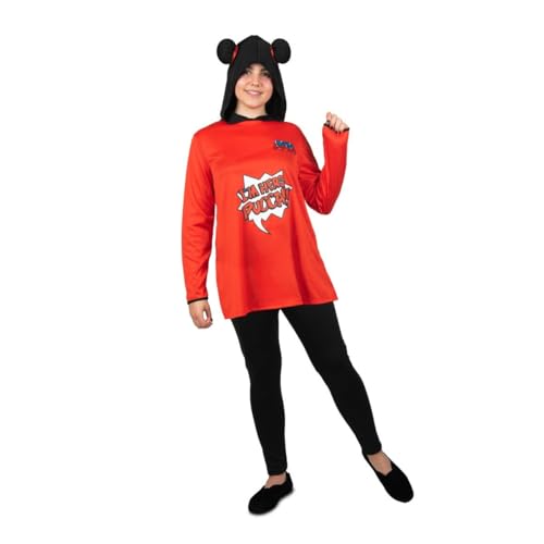 My Other Me Pucca Kostüm für Damen, Größe M-L, inkl. rotem Langarmshirt mit schwarzer Kapuze mit Schleife und langer schwarzer Hose, ideal für Karneval. von My Other Me