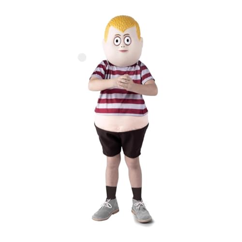 My Other Me Pugsley Addams-Kostüm für Kinder, mit T-Shirt mit Bauch, Hose und Maske, rot und schwarz, Größe 10–12 Jahre, perfekt, um den Geist der Addams-Familie wiederzubeleben von My Other Me