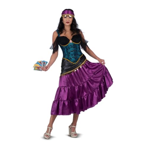 My Other Me - Pythonisa-Kostüm für Damen, Größe M. Inklusive violettem und blauem Kleid mit goldenen Paspeln, violettem Kopftuch mit kreisförmigen Anhängern und 6 Tarotkarten. My Other Me - Pythonisa-Kostüm für Damen, Größe M. Inklusive violettem und blauem Kleid mit goldenen Paspeln, violettem Kopftuch mit kreisförmigen Anhängern und 6 Tarotkarten. von My Other Me
