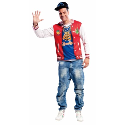 My Other Me Rapper-Kostüm für Erwachsene, Unisex, inkl. bedrucktem T-Shirt in Rot und Weiß, Größe S. Blenden Sie auf jeder Mottoparty von My Other Me