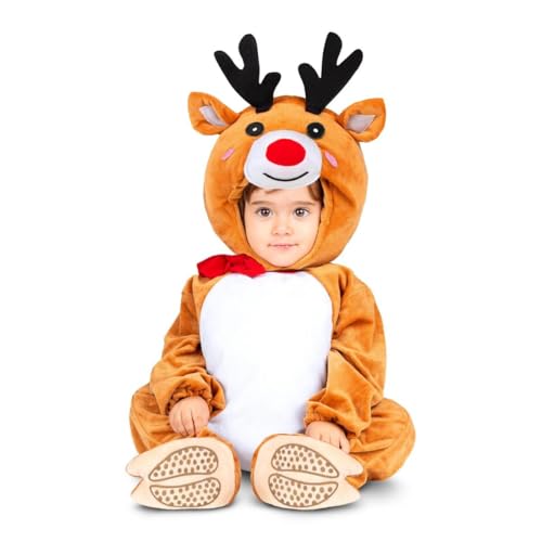 My Other Me Rentier-Kostüm für Babys, Unisex, mit Mütze, Hörnern, Overall und Söckchen, braun und weiß, Größe 12 – 24 Monate, perfekt für Weihnachtszauber von My Other Me