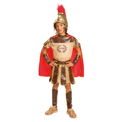 My Other Me Römisches Centurion-Kostüm für Kinder, Größe 7-9 Jahre. Inklusive beigefarbenem Kleid mit goldenen Rändern, braunen Handgelenken und Schienbeinschonern, roter Umhang und Helm. von My Other Me