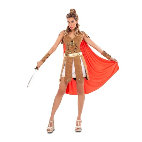 My Other Me Römisches Kostüm für Damen, Größe M-L, inklusive Kleid mit weißem Rock mit goldfarbenem Borte, roter Umhang, Gürtel, Handgelenkbänder und Halsband, klassischer Stil mit Stärke. von My Other Me