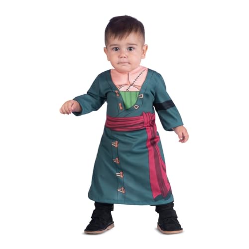 My Other Me - Roronoa Zoro Babykostüm mit Kleid und Hose in grün für Jungen Größe 7-12 Monate. Inspiriert vom mutigen Schwertkämpfer des Anime. von My Other Me