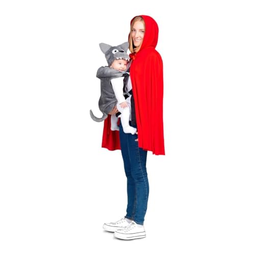My Other Me Rucksackkostüm für Erwachsene (Vater und Mutter), Unisex, mit Rucksacksack, Babymütze, Schwanz und Umhang in Rot und Grau, Einheitsgröße, ein origineller Touch für jedes Abenteuer von My Other Me