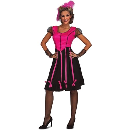 My Other Me Saloon Kostüm für Damen, Größe M-L. Inklusive Kopfschmuck mit rosa Federn, rosa und schwarzem Kleid mit Schleifendetails und Puffärmeln aus halbtransparentem Netzgewebe und schwarzen My Other Me Saloon Kostüm für Damen, Größe M-L. Inklusive Kopfschmuck mit rosa Federn, rosa und schwarzem Kleid mit Schleifendetails und Puffärmeln aus halbtransparentem Netzgewebe und schwarzen von My Other Me