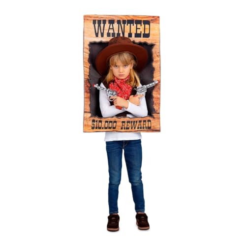 My Other Me Schild mit Cowboy-Kostüm für Kinder, Unisex, Einheitsgröße, mit Aussparung für Kopf und Arme, Griffe wie Weste, brauner Hut und rotes Halstuch, Westernposter. von My Other Me