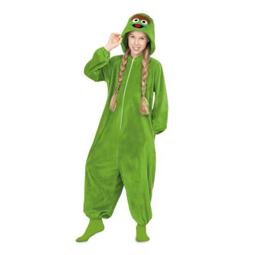 My Other Me Schlafanzug für Kinder, Unisex, Größe 10 – 12 Jahre. Inklusive grünem Overall und Kapuze mit Vollgesicht, Reißverschluss und Gummizug an Bündchen und Knöcheln. von My Other Me