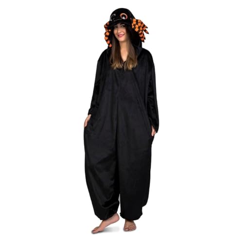 My Other Me Schwarzes Spinnen-Pyjama-Kostüm mit Kapuze, Unisex, Erwachsene, Größe ML. Perfekt für Horror- und Spaßabende von My Other Me