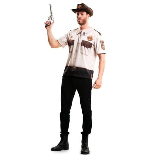 My Other Me Sheriff T-Shirt inkl. bedrucktem T-Shirt in Schwarz und Weiß, Unisex, Erwachsene, Größe M. Perfekt zum Patrouillieren des Wilden Westens auf Ihrer Mottoparty von My Other Me