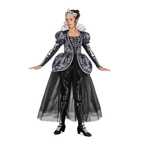 My Other Me Skelett-Königin-Kostüm für Mädchen, Größe 7-9 Jahre. Inklusive Tiara, Leggings, langem Kleid mit grauen Details und Tüll und langen Puffärmeln. Ein schrecklich eleganter Look. von My Other Me