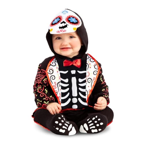 My Other Me Skelett-Kostüm "Tag der Toten" für Babys, Unisex, mit Body, Kapuze und Söckchen, bunt, Größe 12-24 Monate. Perfekt für einen schönen und farbenfrohen Halloween-Tag von My Other Me